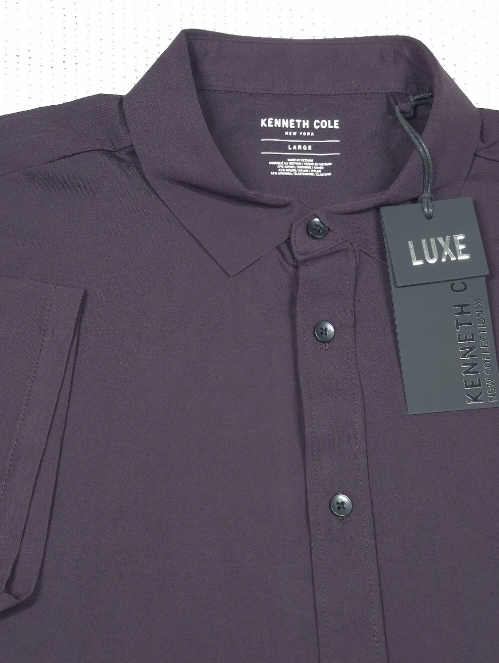 Kenneth Cole Luxe Casual Button Up Shirt Sz L Port Dark Red Stretch Wicking Soft
